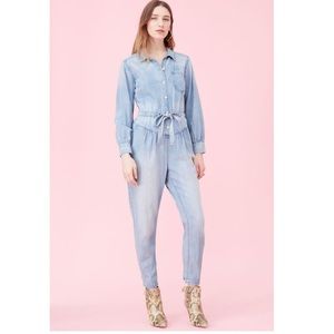 Rebecca Taylor La Vie Long Sleeve Drapey Jumpsuit in Clair Wash Size Small NWT